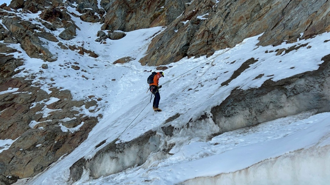 5. Abseiling back over the bergschrund